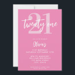 Carte Moderne rose élégant 21e anniversaire<br><div class="desc">Une simple invitation moderne 21ème anniversaire avec une élégante typographie de script de calligraphie et un design minimaliste en rose et blanc.</div>