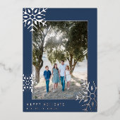 Carte moderne Silver Foil Snowflake Photo Holiday (Recto)