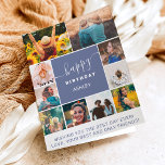 Carte Moderne simple anniversaire bleu 10 photo collage<br><div class="desc">Moderne simple anniversaire bleu foncé 10 photo collage grille avec des couleurs modifiables et la typographie moderne.</div>