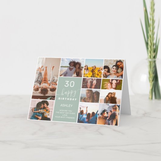 Carte Moderne simple anniversaire sauge vert 12 photo co (Devant)