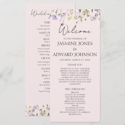 Carte moderne simple Fleur sauvage Floral Mariage  (Devant / Derrière)