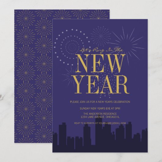 Carte moderne Skyline New Year's Eve Party (Devant / Derrière)