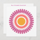 Carte moderne Sunburst Flat Note en rose et or (Devant / Derrière)