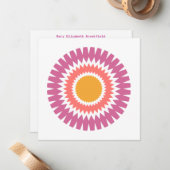 Carte moderne Sunburst Flat Note en rose et or (Devant/Arrière en situation)