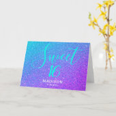 Carte Moderne Sweet 16 Anniversaire Turquoise Purple Nom (Fleur jaune)
