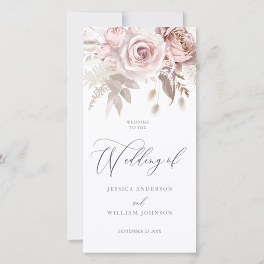 Carte Moderne tendance Dusty Rose Blush Wedding Programm (Devant)