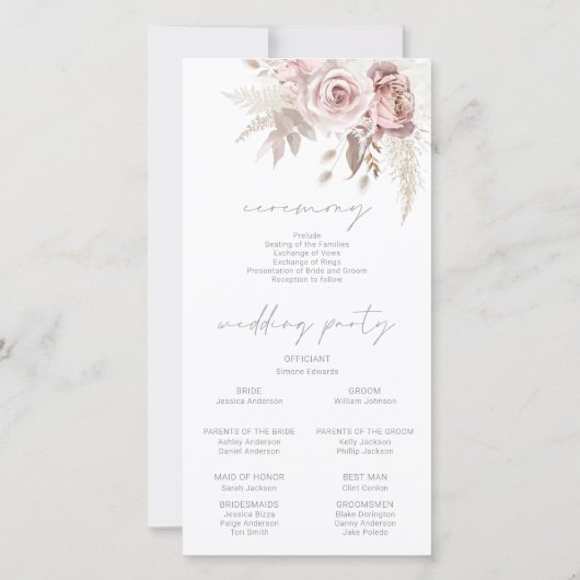 Carte Moderne tendance Dusty Rose Blush Wedding Programm (Dos)