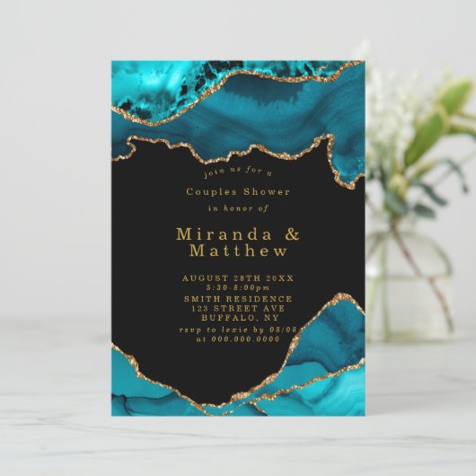 Carte Moderne Turquoise Or Agate Pierre Couples Douche I (Debout devant)