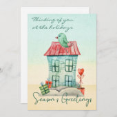 Carte moderne Watercolor Bird House Script (Devant / Derrière)