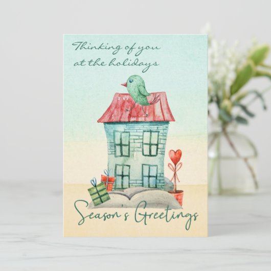 Carte moderne Watercolor Bird House Script (Debout devant)