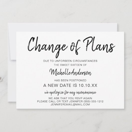Carte Modification du Sweet sixteen des plans avec RSVP (Devant)