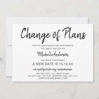 Carte Modification du Sweet sixteen des plans avec RSVP