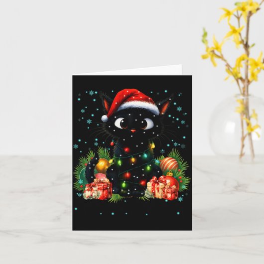 Carte Moewy Christmas Black Cute Cat Santa Hat Xmas Wome (Fleur jaune)