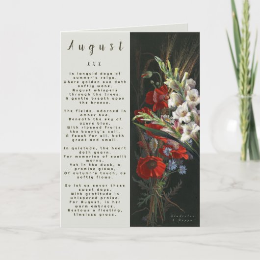 Carte Mois d'août Né en fleurs de prose (Devant)