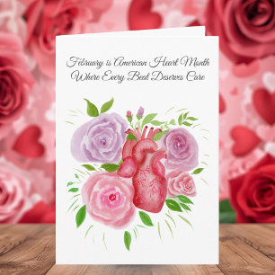 Carte Mois du cœur américain Cœur entouré de roses