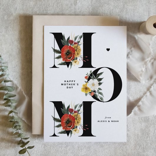 Carte MOM Boho Fleurs Black Happy Mother's Day