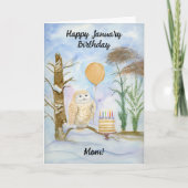 Carte Mom Happy January Birthday Owl Cake (Devant)