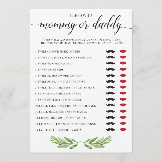 Carte Mommy ou papa Baby shower Jeu Vert Thème (Devant)