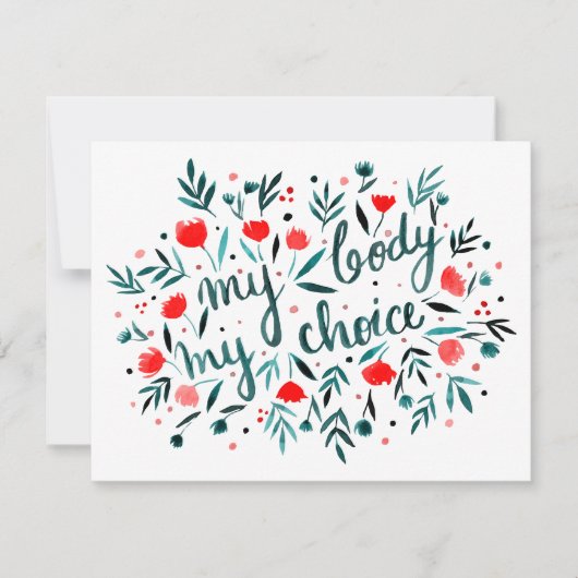 Carte Mon corps, mon choix d'aquarelle rouge florale (Devant)