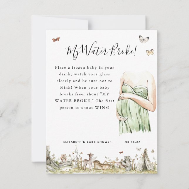 Carte Mon eau a cassé | Jeu Baby shower (Devant)