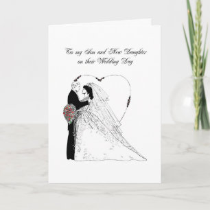 Carte Mon fils et nouvelle fille Mariage noir et blanc