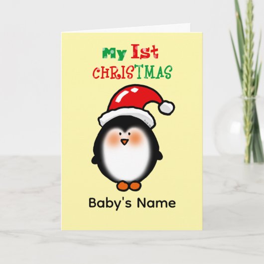 Carte Mon Premier Noël Mignon Manchot (Devant)