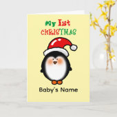 Carte Mon Premier Noël Mignon Manchot (Fleur jaune)