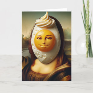 Carte Mona drôle et un oeuf joyeux sur son visage