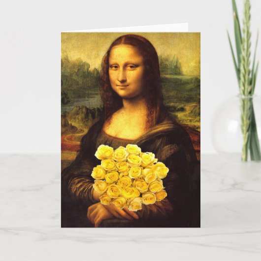 Carte Mona Lisa Avec Bouquet De Roses Jaunes (Devant)