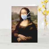 Carte Mona Lisa avec Masque Da Vinci se moquant des Arts (Fleur jaune)