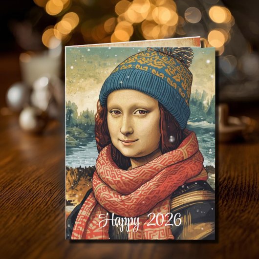 Carte Mona Lisa en bonnet - Bonne année 2026