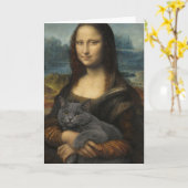 Carte Mona Lisa Holding Elegant Gray Cat                 (Fleur jaune)