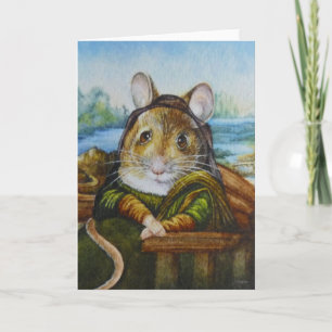 Carte Mona Lisa Mouse Parody Watercolor Art