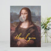 Carte Mona Lisa soufflant un bubble gum gris (Debout devant)