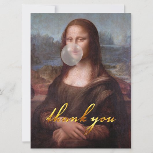Carte Mona Lisa soufflant un bubble gum gris (Devant)