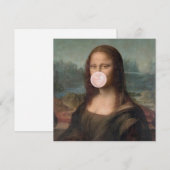 Carte Mona Lisa soufflant un bubble gum rose (Devant / Derrière)