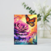Carte Monarque Papillon violet Rose coucher de soleil Ca (Debout devant)
