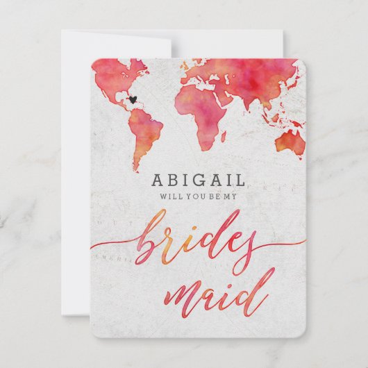 Carte Mondiale D'Aquarelle Vous Serez Bridesmaid (Devant)