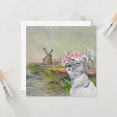 Carte Monet Champ Tulipes et Fancy Cat Flat (Devant/Arrière en situation)