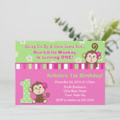 Carte Monkey Girl 1er Anniversaire Invitation 5x7 (Debout devant)