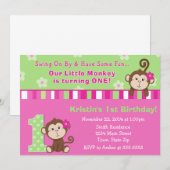 Carte Monkey Girl 1er Anniversaire Invitation 5x7 (Devant / Derrière)