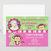 Carte Monkey Girl 1er Anniversaire Invitation 5x7 (Devant / Derrière)