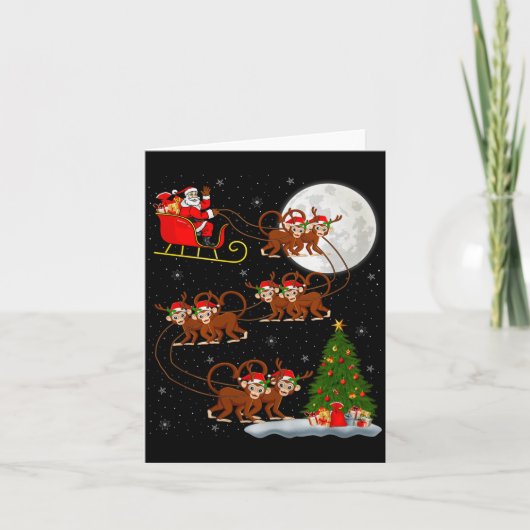 Carte Monkey Santa Sleigh Flying Funny Magical Christmas (Devant)