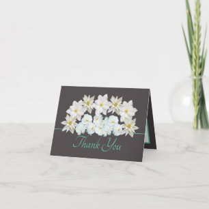 Carte Monnaie Grise Jolie Fleurs Blanches Bouquet Merci