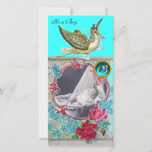 Carte MONOGRAM BABY SHOWER STORE, aquamarine (Devant)