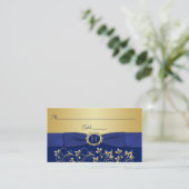 Carte Monogram Blue Gold Floral Place (Debout devant)