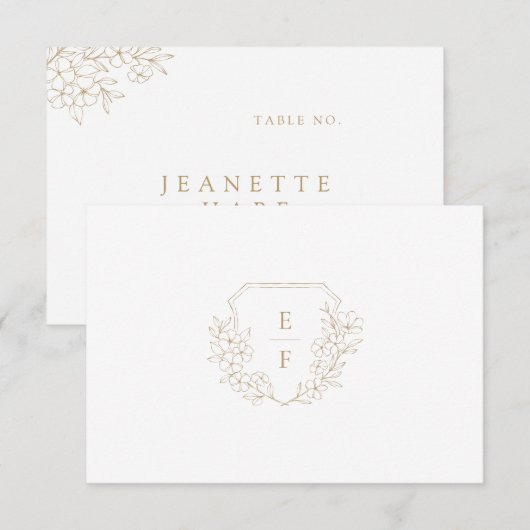 Carte Monogram Crest Gold Simple Cherry Blossom (Devant / Derrière)