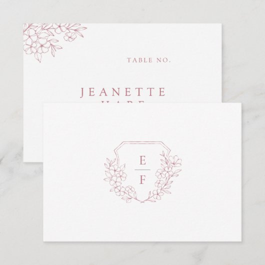 Carte Monogram Crest Simple Rose Cherry Blossom (Devant / Derrière)