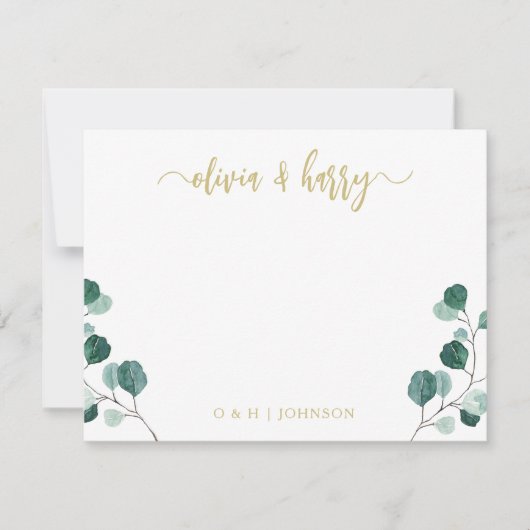 Carte Monogram Eucalyptus Gold Mariage blanc (Devant)