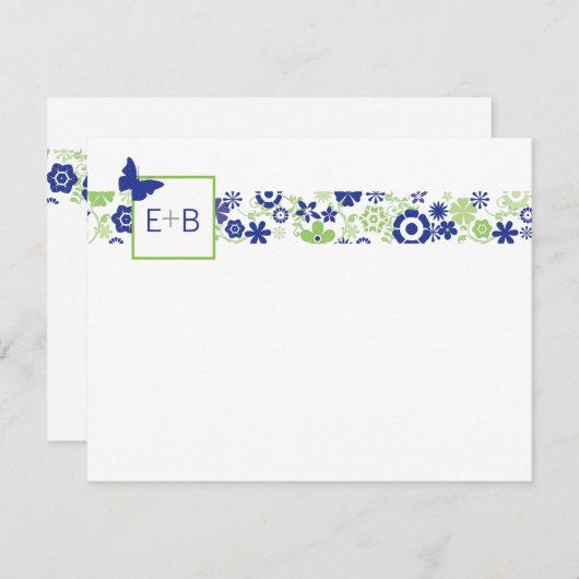 Carte Monogram Navy et Lime Flat Note (Devant / Derrière)